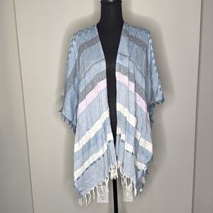 Echo Boho Open Front Cotton Poncho Shawl Kimono w/Fringe Women's One Size